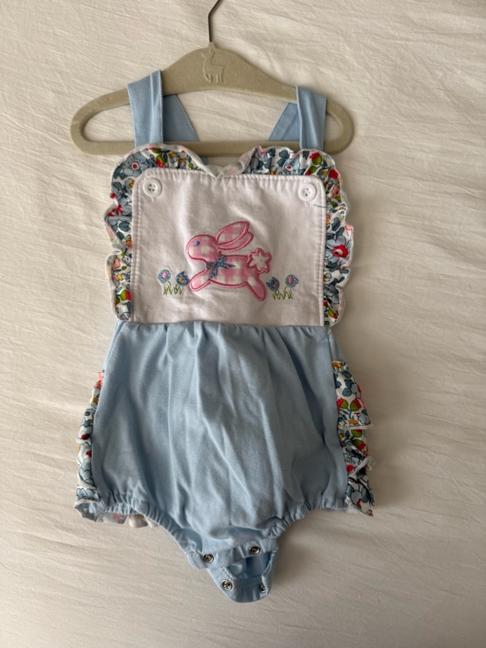 Blue Baby Bubble with Pink Bunny Applique
